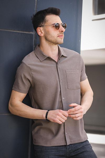 Oksit Ανδρικό πουκάμισο Theo Slim Fit Flexible Lycra με κοντό μανίκι με γιακά