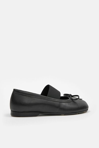 NILUFARR Soso Black Genuine Leather Women's Ballerinas