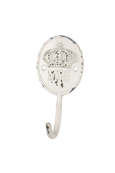 Clayre & Eef Cuier de perete din fier alb antichizat 6 x 4 x 12 cm