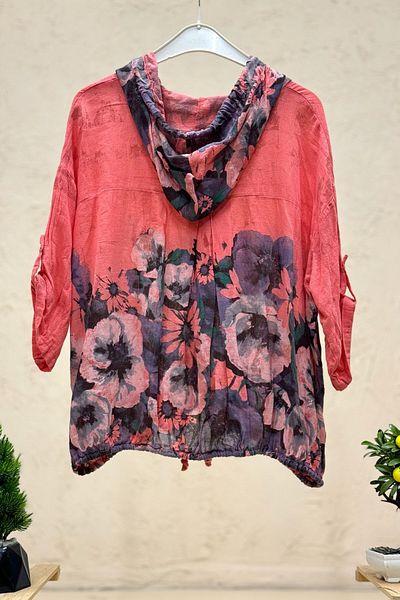 sahnemoda Jachetă importată cu glugă cu fermoar cu model floral