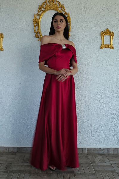 Feminist Front Chest Stone Detailed Evening Dress Red 0801035