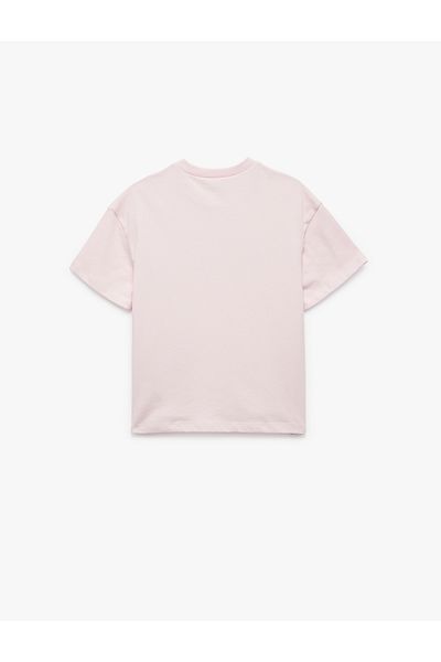 Koton Tricou crop cu mânecă scurtă brodat cu decolteu rotund din bumbac