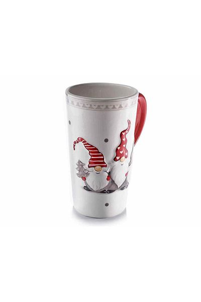 Decorer White, Gray, Red Ceramic Mug Santa Claus Design Ø 9x16 cm
