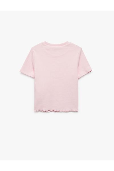 Koton Cotton Heart Detail Short Sleeve Crew Neck Basic Crop T-Shirt