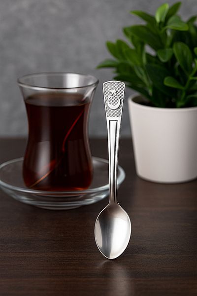AYBABA STORE Moon Star Patterned Stainless Steel Tea Spoon Set – 12 Pieces