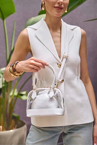 Madamra White Women's Transparent Mini Hand and Shoulder Bag