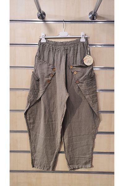 Park Moda Italian Linen Trousers with Button Detail