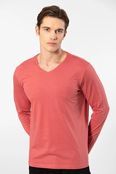 Cacharel Men's 50% Modal, 50% Cotton V-Neck Long Sleeve T-Shirt