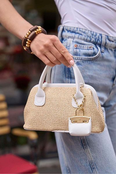 Madamra White Women's Straw Textured Mini Handbag