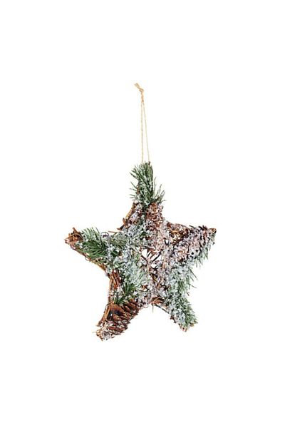 Bizzotto Hanging decoration made of rattan with artificial fir, star model 20x4x20 cm