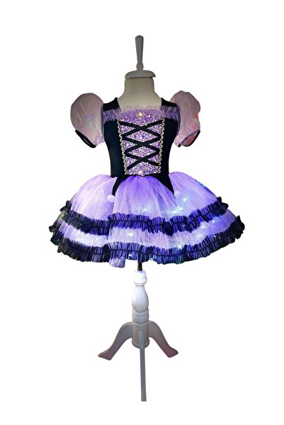 3b kids kuromi ışıklı elbise kostüm abiye bubble saç eldiven kuromi mor topuklu ayakkabı seti düğün davet