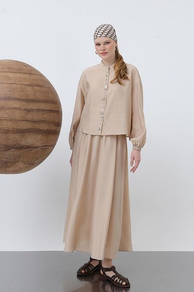 Puane Pat Part Seashell Embroidered Baby Collar Skirt Suit