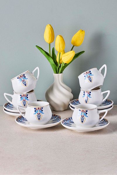 Perotti Mavibahçe 6-Person Porcelain Coffee Cup Set