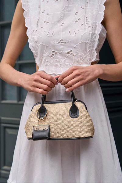 Madamra Black Women's Straw Textured Mini Handbag