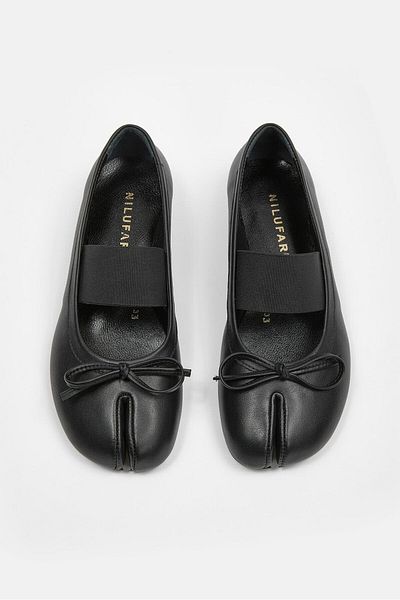 NILUFARR Soso Black Genuine Leather Women's Ballerinas