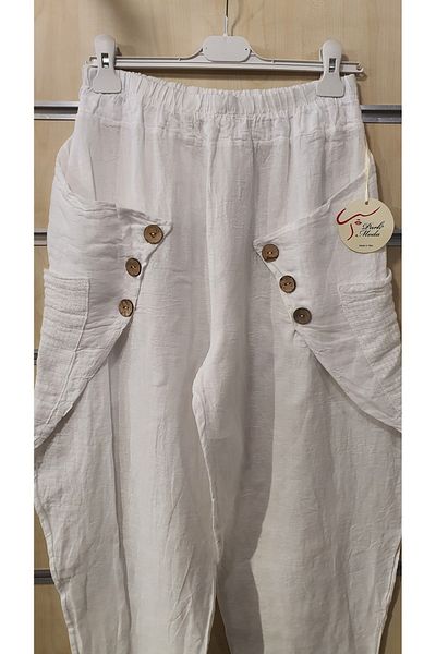 Park Moda Pantaloni din in italian cu detaliu nasturi