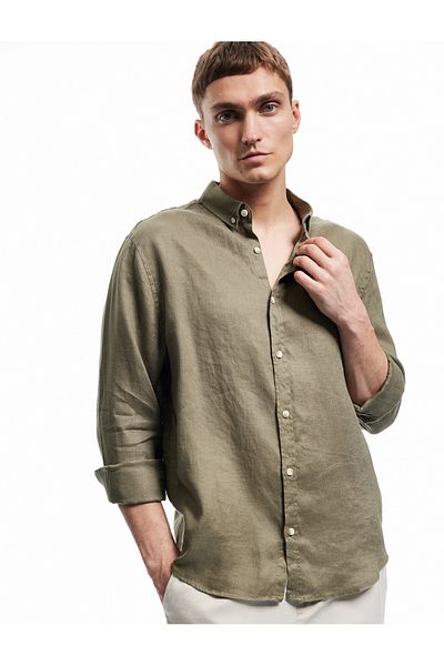Koton Long Sleeve Regular Fit Button Collar Classic Linen Shirt