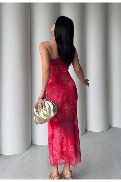 HARMONY GLOBAL Rochie din tul cu model, cu un singur umăr, cu șnur, cu cataramă aurie - Rochie modernă și pentru ocazii speciale 7336