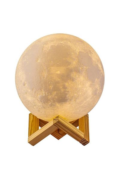 varioshop VarioShop® night light, 3D moon model, 12 lighting modes, wooden base, USB charging, 18 cm