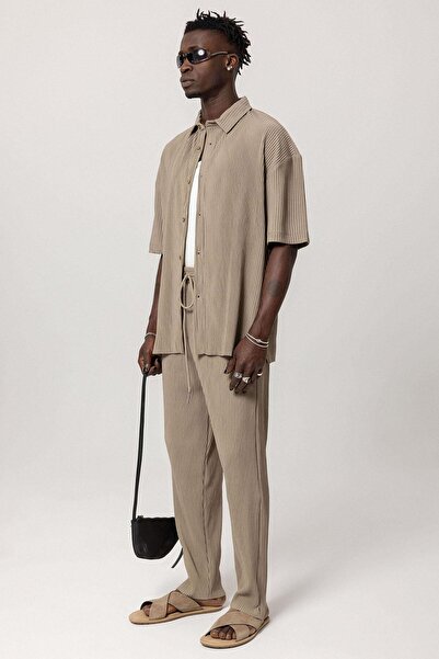 VAMOSCLO Σετ Οθωμανικό Oversize με λεπτομέρεια με σχισμή στο πλάι με κουμπιά-μινκ