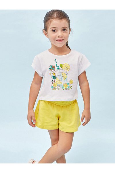 MAYORAL Set fete tricou și pantaloni scurți sport 3213 Alb, Galben
