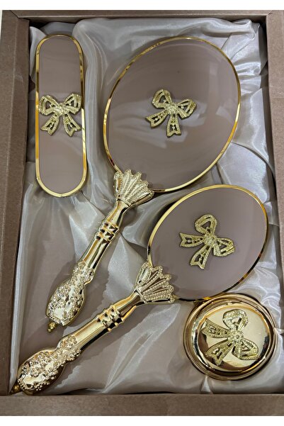 Muensu طقم مرآة ومشط ذهبي للعروس، مناسب للزفاف والخطوبة، نمط فيونكة هدية العروس