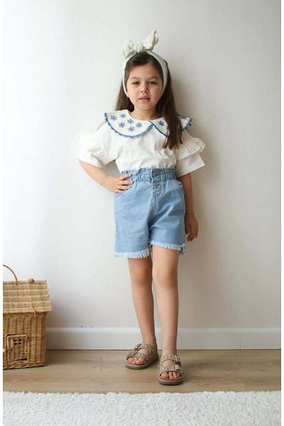 Canlook Set fete cu pantaloni scurți din denim brodat