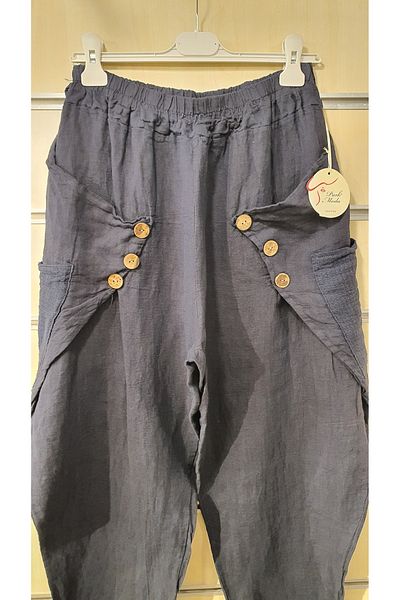 Park Moda Italian Linen Trousers with Button Detail