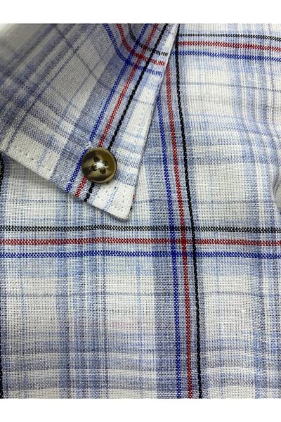 Torivalli Collection Linen Classic Cut Collar Button Short Sleeve Pocket Seasonal Plaid Men's Shirt