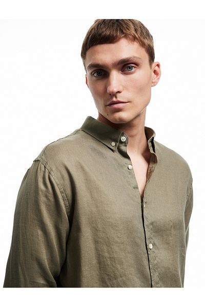 Koton Long Sleeve Regular Fit Button Collar Classic Linen Shirt