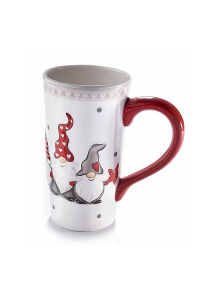 Decorer White, Gray, Red Ceramic Mug Santa Claus Design Ø 9x16 cm
