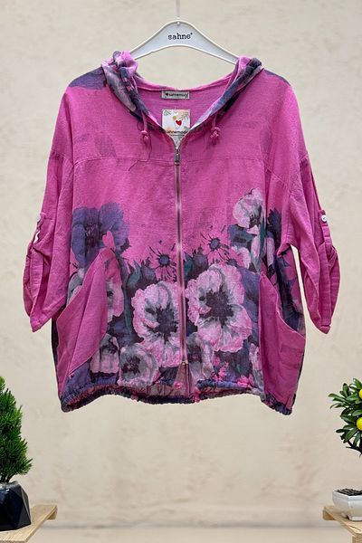 sahnemoda Jachetă importată cu glugă cu fermoar cu model floral