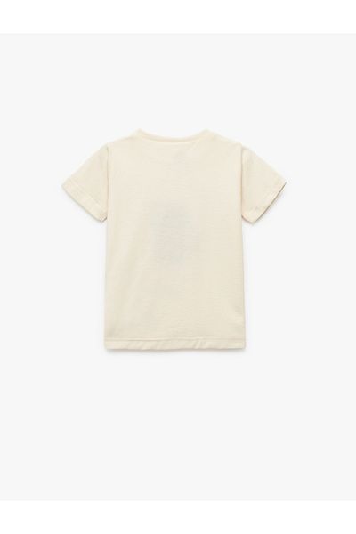 Koton Cotton Short Sleeve Crew Neck Cat Embroidered T-Shirt