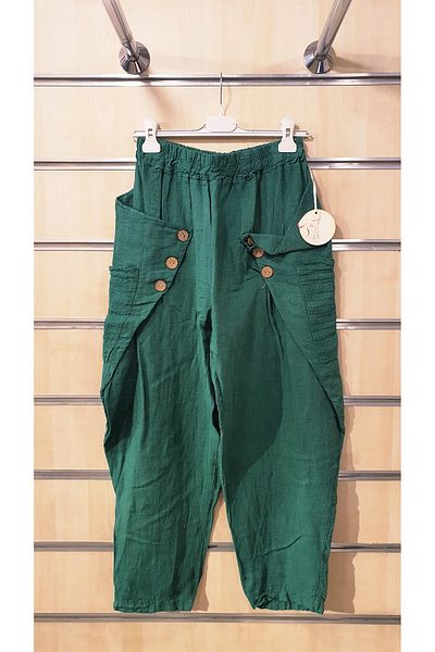 Park Moda Italian Linen Trousers with Button Detail