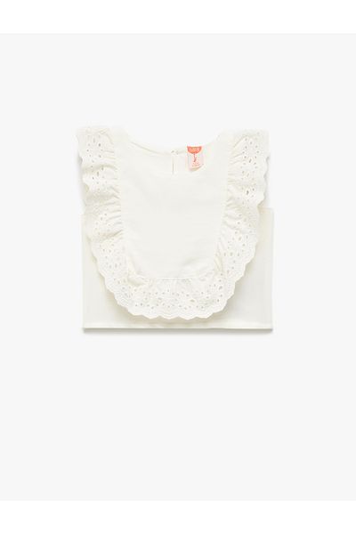 Koton Viscose and Linen Blend Sleeveless Crew Neck Embroidered Blouse