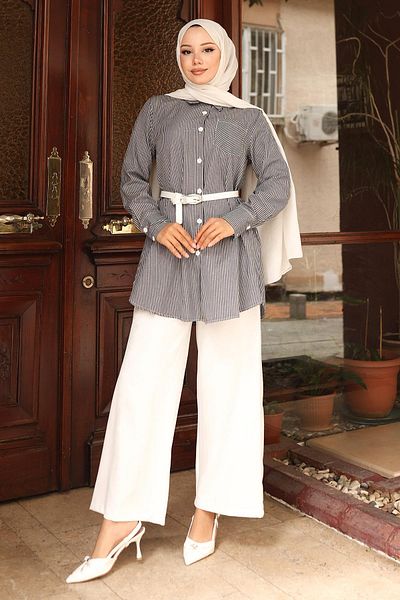 Modamihram Striped Pocket Detailed Suit Black 19242