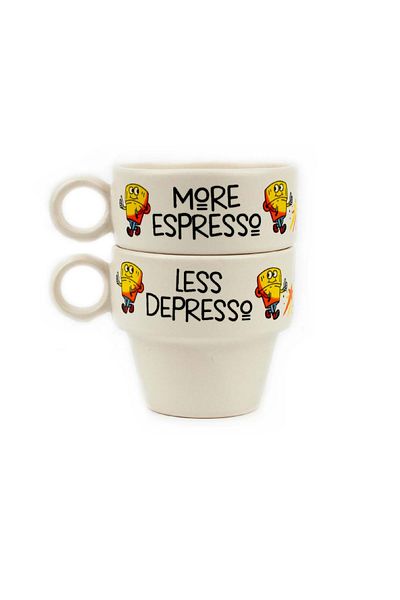 PALTO TASARIM More Espresso & Less Despresso Set of 2 Espresso Cups - Gift Ceramic Cup