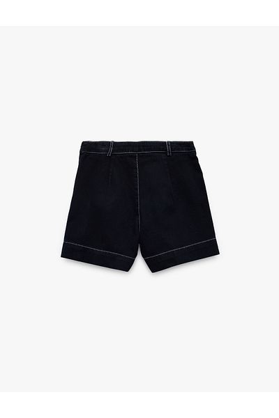 Koton Loose Fit High Waist Shorts with Cotton Pockets and Stitching Detail