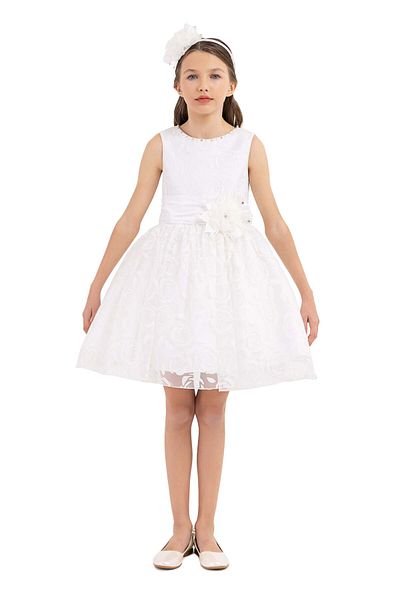 Pamina Rochie elegantă albă, Pamina, cu model floral, bentiță asortată, 33220 - 152 cm