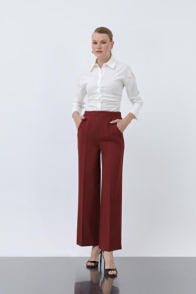 Puane Kadın Düz Kesim Pantolon - 18243PNT - BURGUNDY