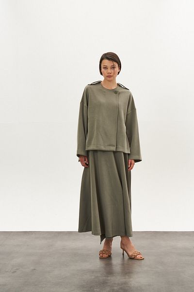 Mevra Double Breasted Modal Skirt Khaki