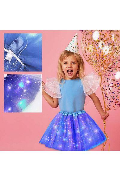 Optim Solution Fustă LED pentru copii, tutu de balet cu lumini multicolore, model stea, lungime 30 cm, albastră