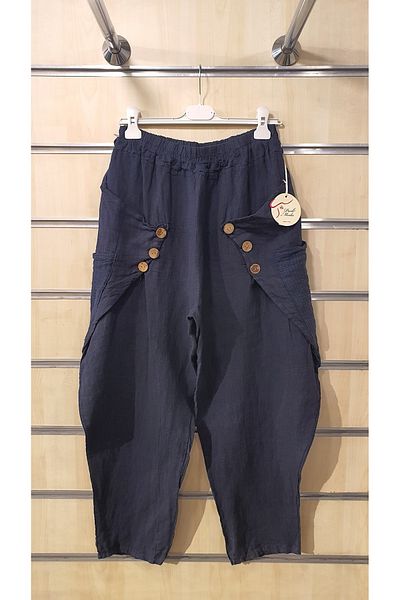 Park Moda Italian Linen Trousers with Button Detail