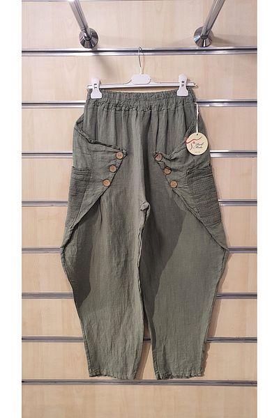 Park Moda Italian Linen Trousers with Button Detail