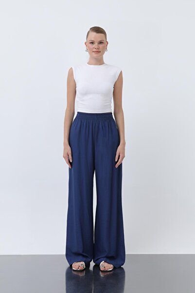 Puane Women's Elastic Waist Loose Trousers - 18239Pnt - Indigo