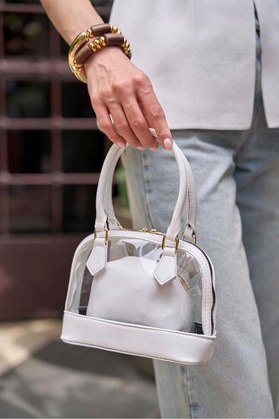 Madamra White Women's Transparent Mini Hand and Shoulder Bag