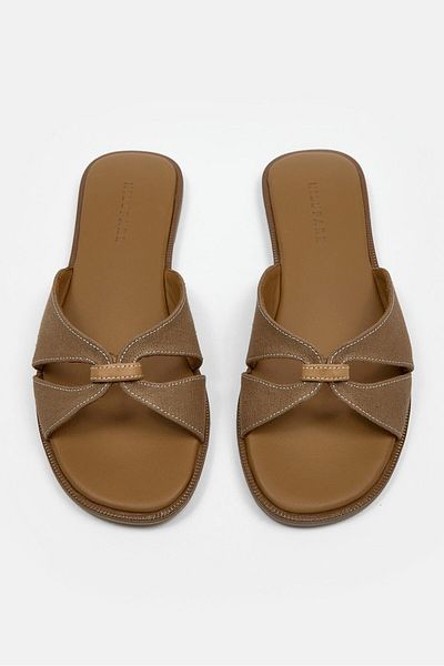 NILUFARR Papuci de damă Marbelys Tan Linen din piele naturală