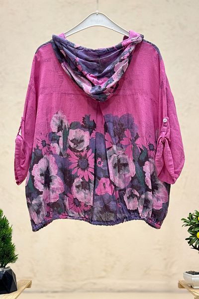 sahnemoda Jachetă importată cu glugă cu fermoar cu model floral