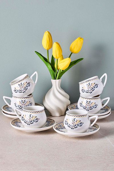 Perotti Mavibahçe 6-Person Porcelain Coffee Cup Set
