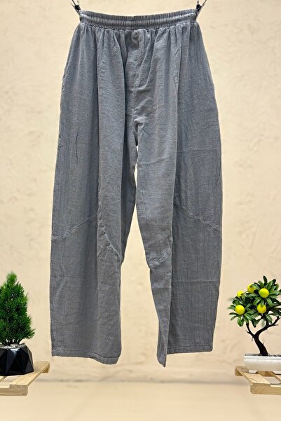 sahnemoda Tasseled Wide Leg Linen Trousers with Pocket Mesh Detail
